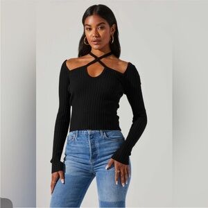 NWOT ASTR The Label Black Criss Cross Long Sleeve Ribbed Sweater